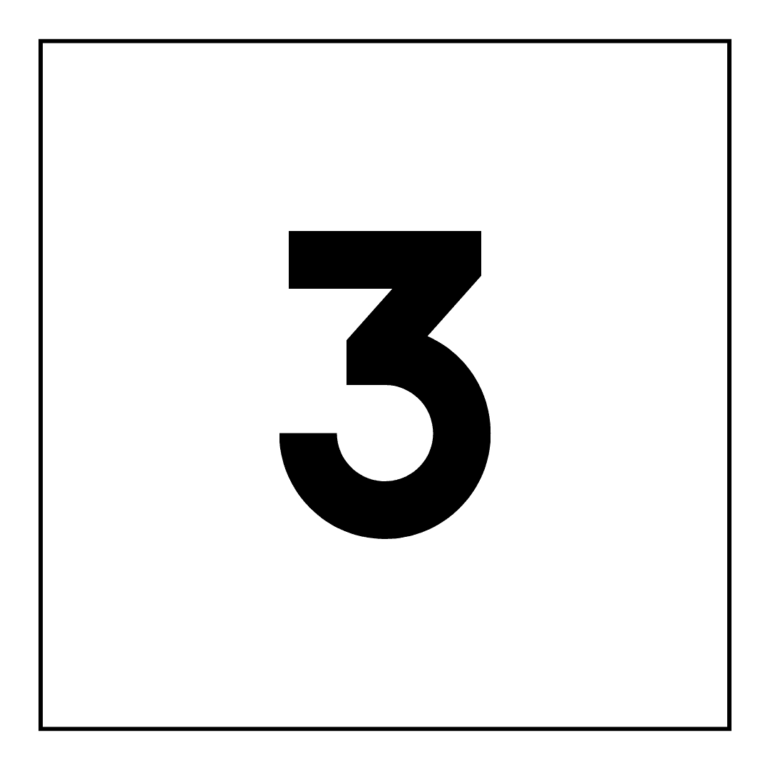 Black number three centered inside a white square with a thin black border.