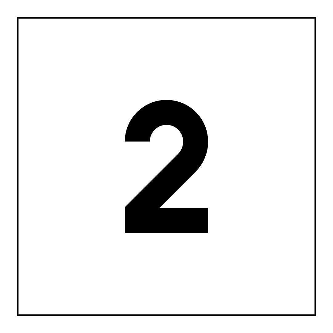 Black number 2 centered on a white background with a thin black border.