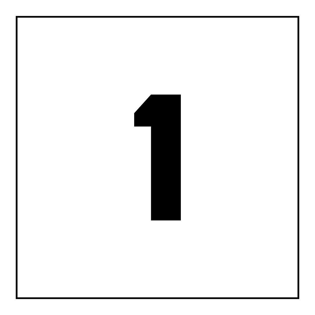 Black number 1 centered on a white background with a thin black border.